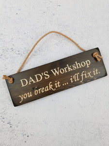 Personalised Gifts For Him - Hanging Sign - Dad's Workshop