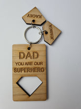 Load image into Gallery viewer, Personalised Engraved Wooden  Keyring with Name Tag Charm / Mum, Dad, Nan, Grandad, Auntie, Uncle
