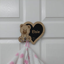Load image into Gallery viewer, PERSONALISED Teddy children&#39;s door clothes hook , ANY NAME , wooden children&#39;s décor , wall hook , wall peg, dressing gown hook , towel hook, Holder