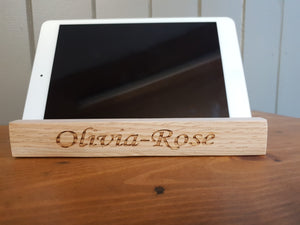 iPad/Tablet/Mobile phone holder stand Personalised Oak wood desk organizer