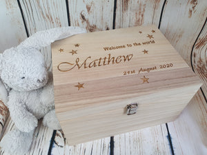Personalised Wooden Storage Box - Memory Box - New Baby- Children's Memories Box
