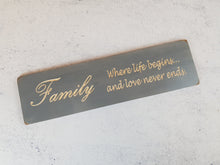 Load image into Gallery viewer, Personalised Gift-Handmade-Family Where life begins and love never ends Sign