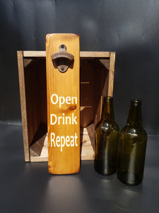 Open Drink Repeat - Bottle opener - Gifts For Him - Wooden Bottle Opener - Fathers Day - Gift idea