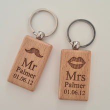 Load image into Gallery viewer, Mr and Mrs Personalised wooden keyring Engraved Key ring | Wooden Key ring | Valentines Gift | Gift For Her | Gift For Him