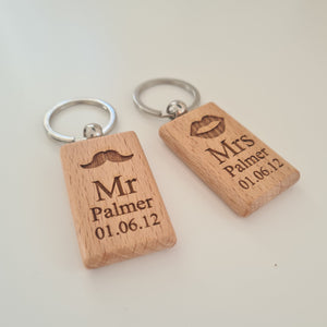 Mr and Mrs Personalised wooden keyring Engraved Key ring | Wooden Key ring | Valentines Gift | Gift For Her | Gift For Him