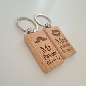 Mr and Mrs Personalised wooden keyring Engraved Key ring | Wooden Key ring | Valentines Gift | Gift For Her | Gift For Him