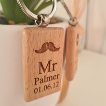 Load image into Gallery viewer, Mr and Mrs Personalised wooden keyring Engraved Key ring | Wooden Key ring | Valentines Gift | Gift For Her | Gift For Him