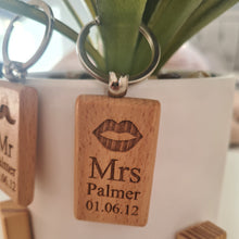 Load image into Gallery viewer, Mr and Mrs Personalised wooden keyring Engraved Key ring | Wooden Key ring | Valentines Gift | Gift For Her | Gift For Him