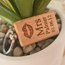 Load image into Gallery viewer, Mr and Mrs Personalised wooden keyring Engraved Key ring | Wooden Key ring | Valentines Gift | Gift For Her | Gift For Him