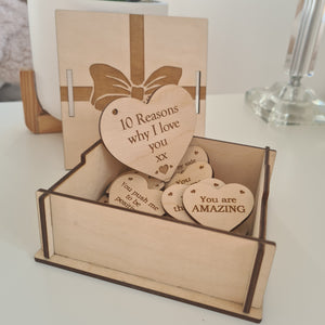 Reasons Why I Love You - Personalised Wooden Box with Hearts, Anniversary Gift, Birthday Gift, Gift for Her, Gift for Him, Valentine's Day