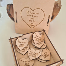 Load image into Gallery viewer, Reasons Why I Love You - Personalised Wooden Box with Hearts, Anniversary Gift, Birthday Gift, Gift for Her, Gift for Him, Valentine&#39;s Day