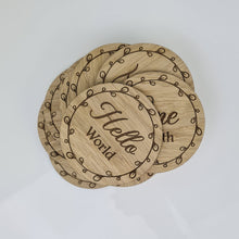 Load image into Gallery viewer, Wooden Monthly Milestone Discs, Newborn Baby Photo Prop, Baby Shower Gift, New Parents Gift, Baby Gift Announcement Baby Cards