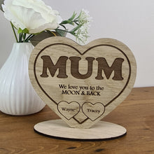 Load image into Gallery viewer, Personalised heart for mum, Mothers day gift, Personalised mum gift, wooden gift for mum, Mothers day present, Mum present, Unique gift for mum