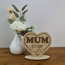 Load image into Gallery viewer, Personalised heart for mum, Mothers day gift, Personalised mum gift, wooden gift for mum, Mothers day present, Mum present, Unique gift for mum