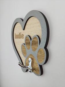 Personalised wall mounted Dog lead hook - Dog lead hanger - Dog lead holder