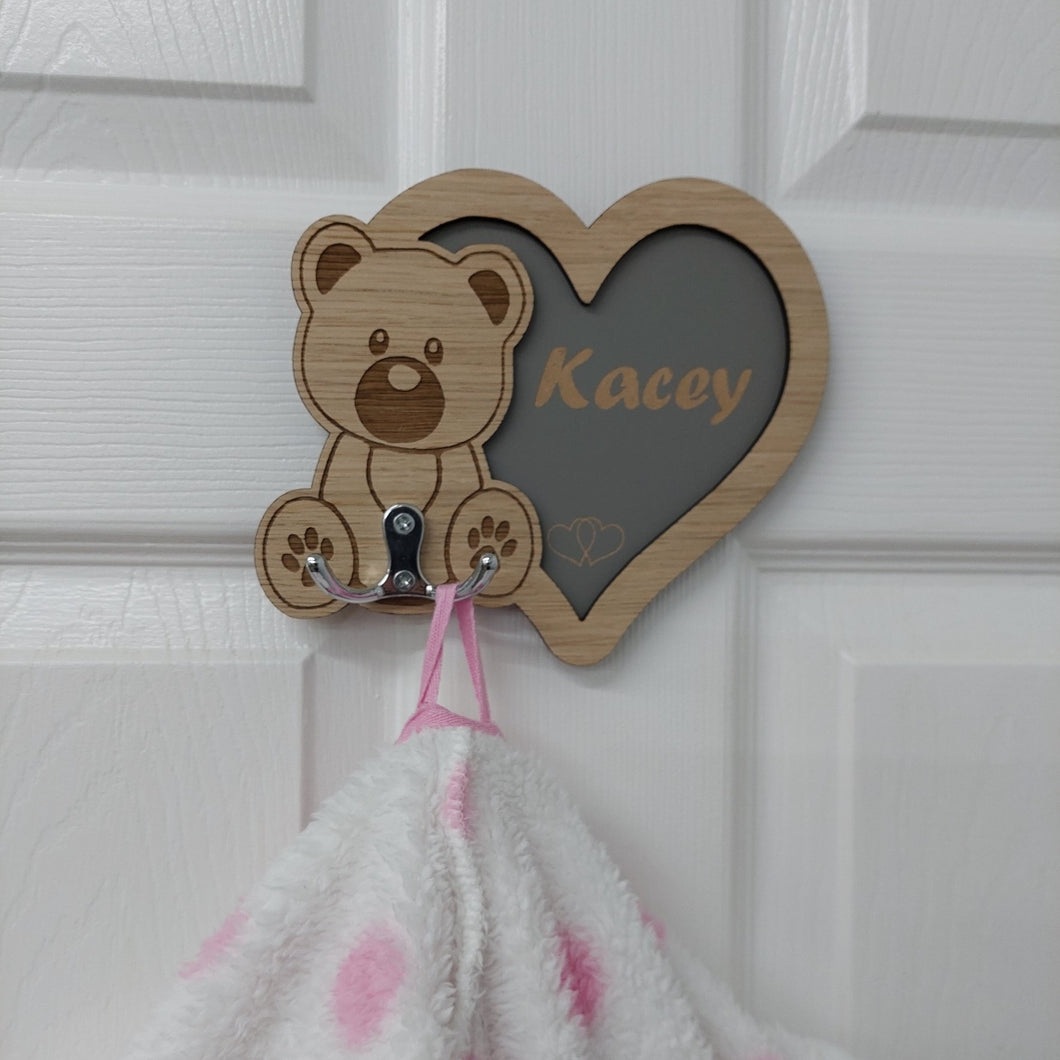 PERSONALISED Teddy children's door clothes hook , ANY NAME , wooden children's décor , wall hook , wall peg, dressing gown hook , towel hook, Holder