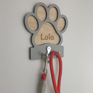 Personalised Pawprint Dog Lead Hook / Plaque