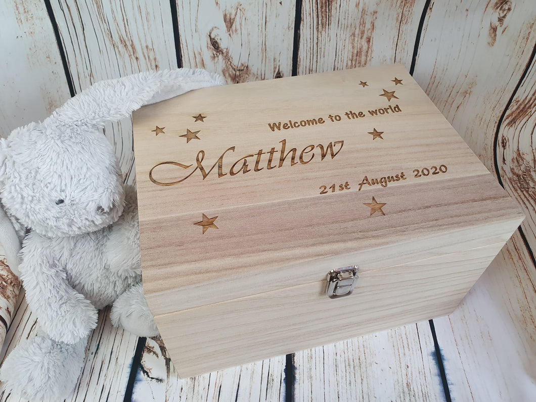 Personalised Wooden Storage Box - Memory Box - New Baby- Children's Memories Box