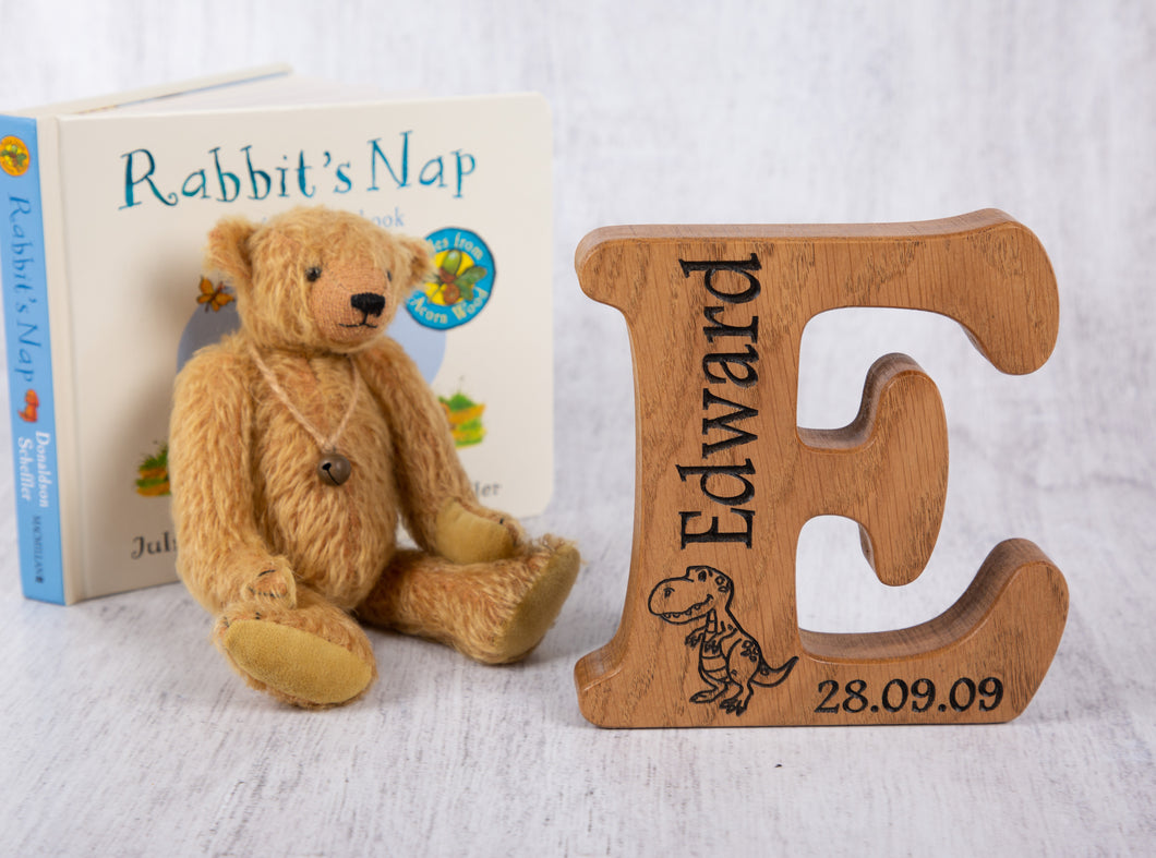 Single Oak Letter Personalised Christening, Birthday for Children